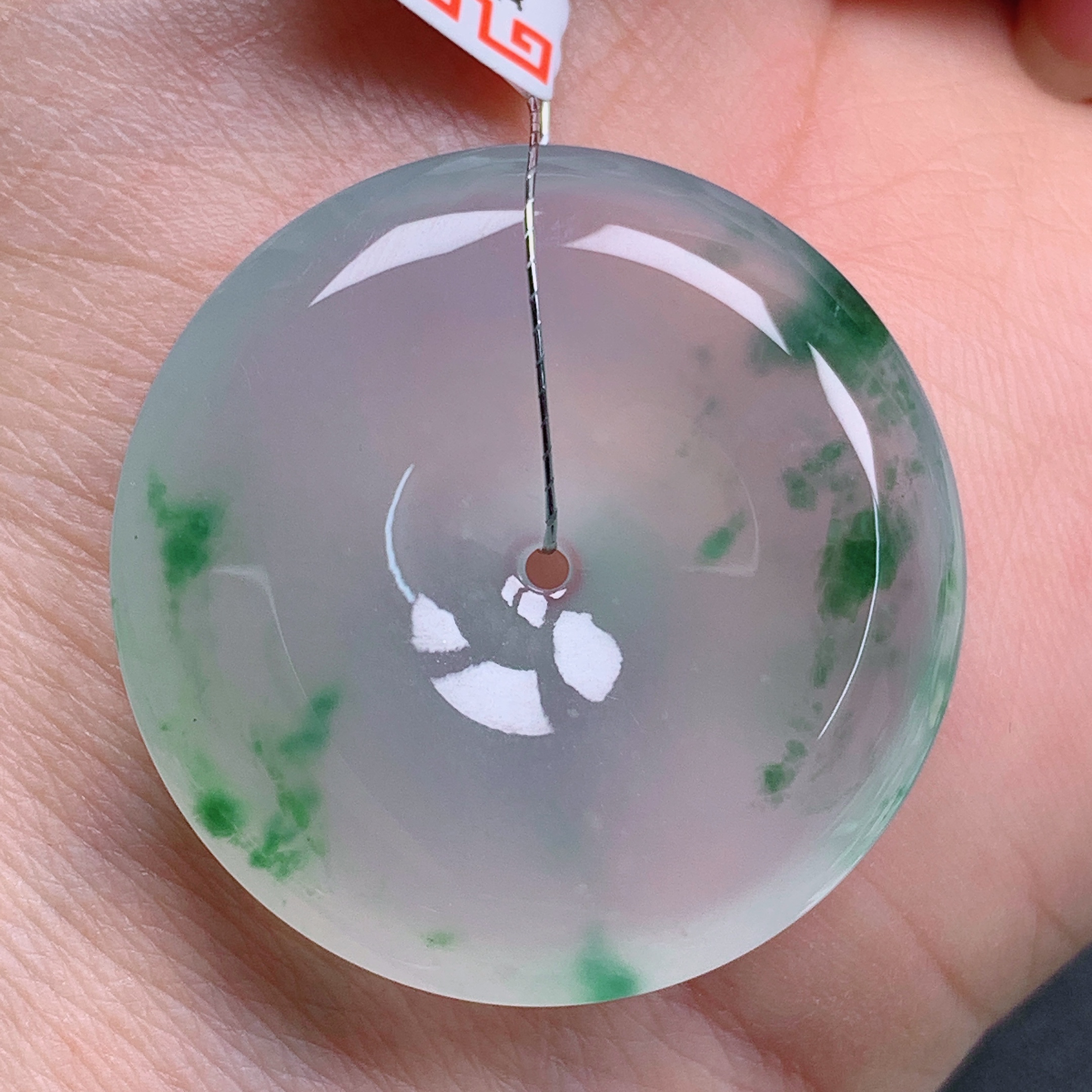 天然缅甸翡翠A货高冰飘花平安扣气质精美尺寸31.5*6.3  271