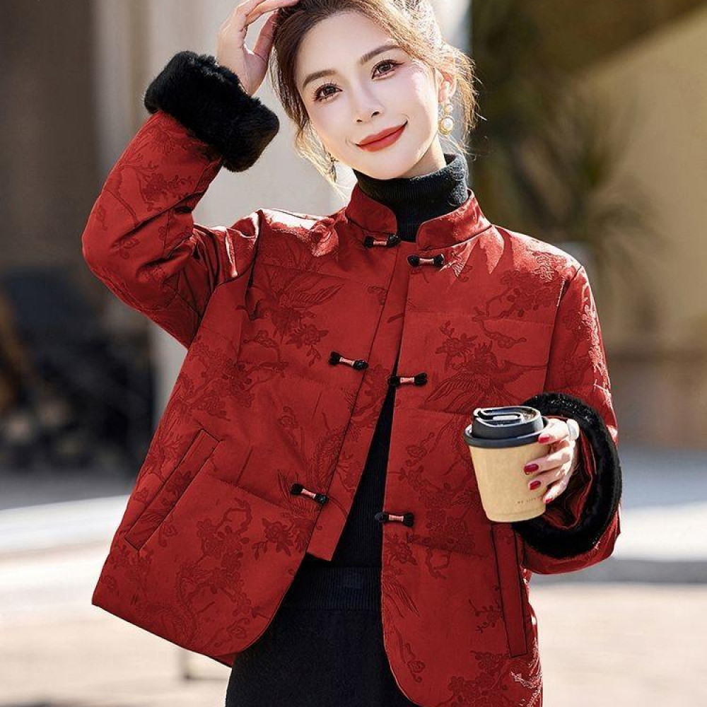 新中式国风羽绒棉服女款爆款2025新款冬季洋气妈妈装红色外套上衣