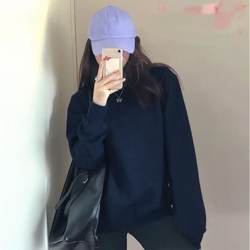 【C550-599】秋冬季新款圆领连帽加绒加厚卫衣男女宽松休闲上衣