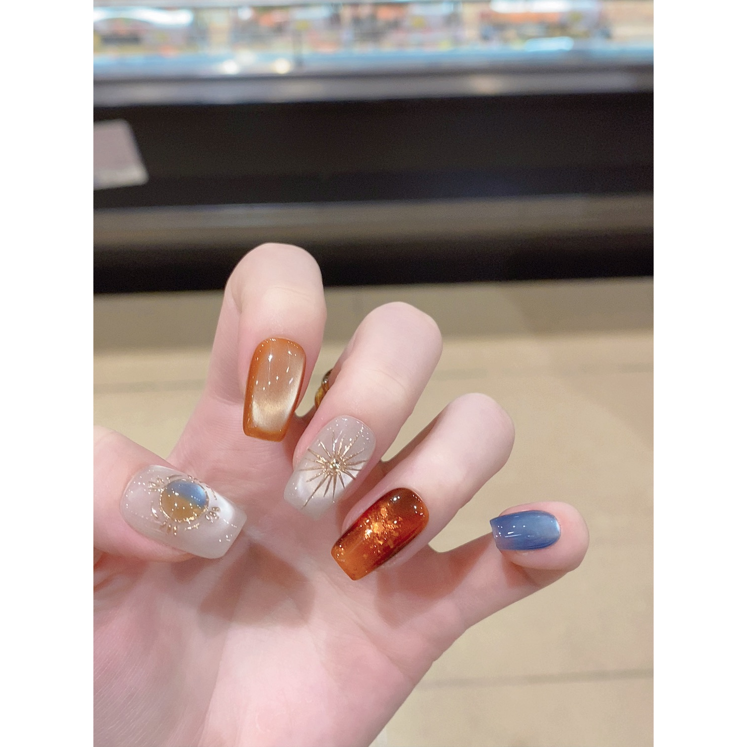 【圣光】纯手工穿戴甲 显白牢固高级猫眼秋冬款美甲 B