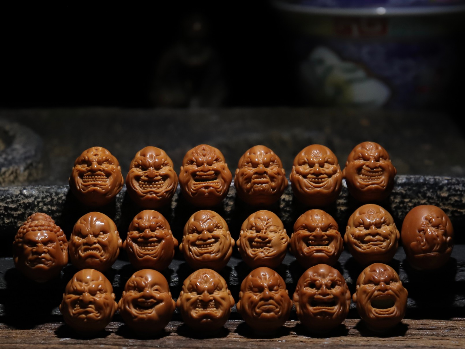 【恶僧全套】精修款20颗-约1.5cm-橄榄核核雕