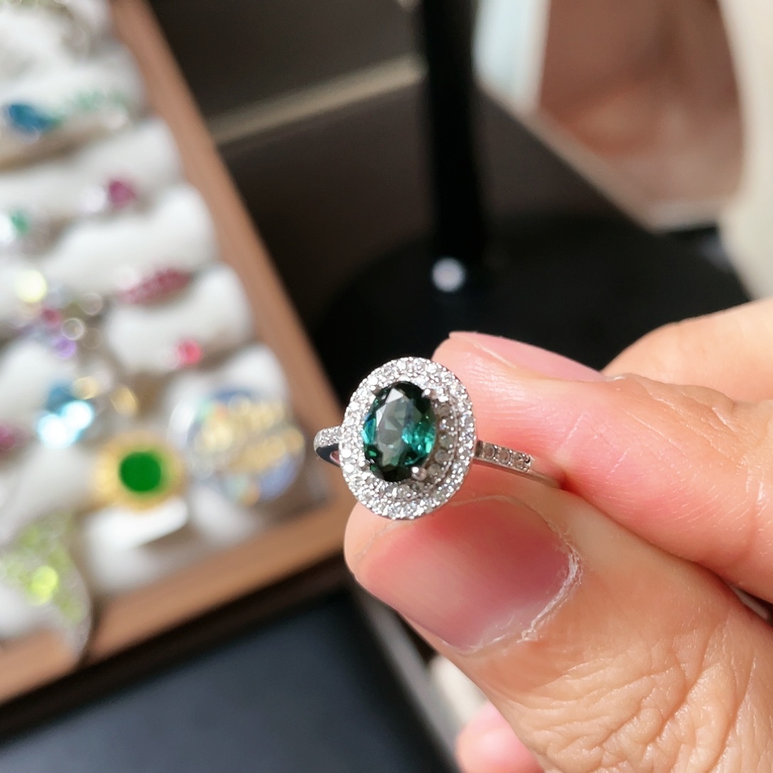 碧玺戒指银S925镶嵌玄色碧玺