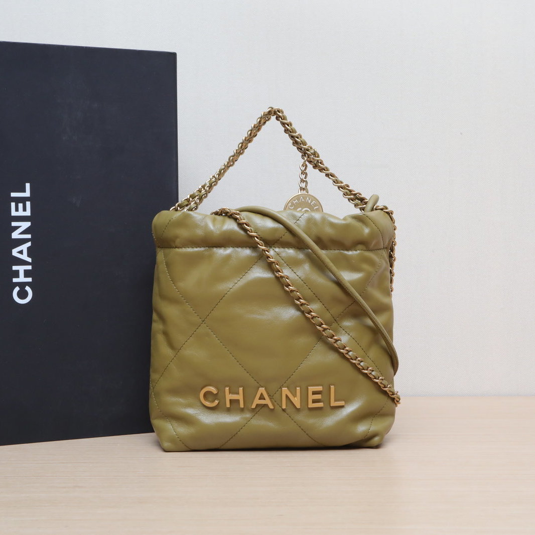 99新 Chanel/香奈儿 小花6欢 22Bag Tote托特包 Mini 绿色 芯片开