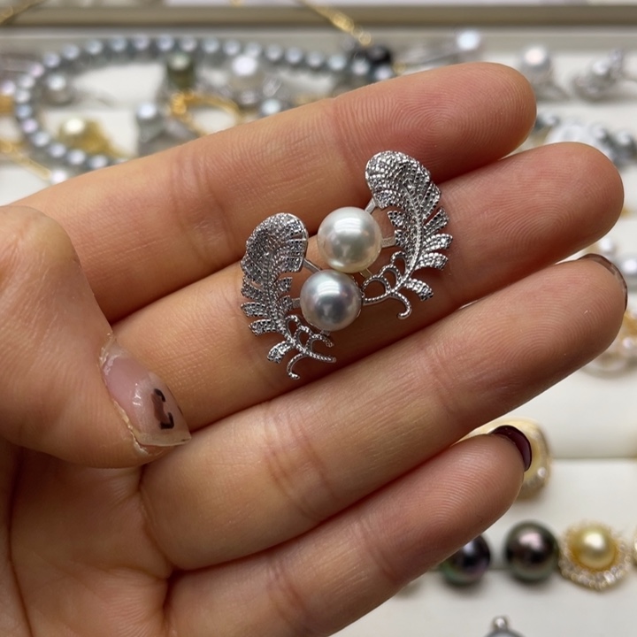 海水珍珠耳饰银S925镶嵌