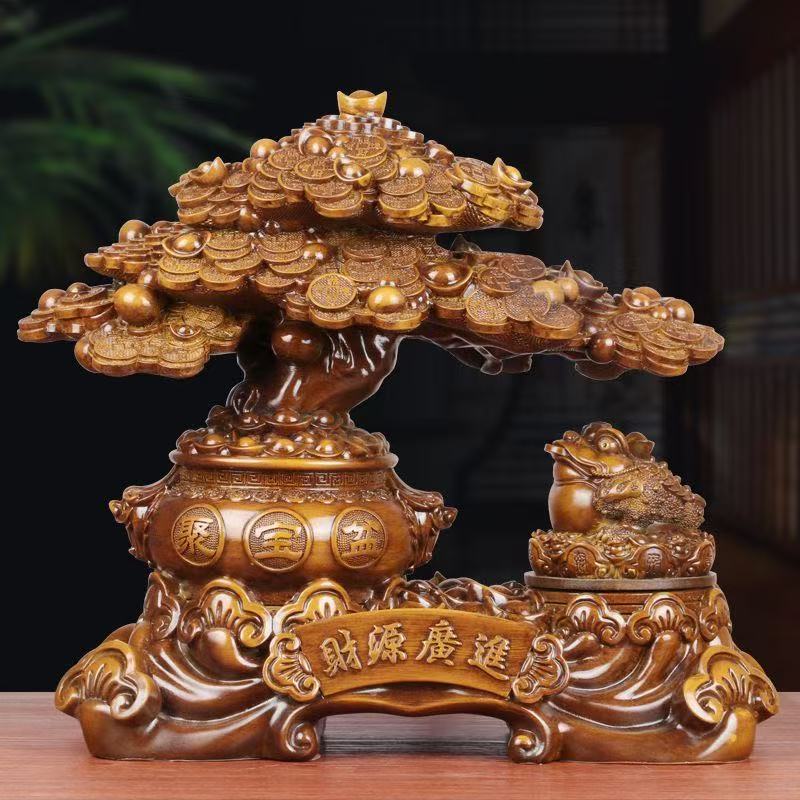 【财源广进】发财树摆件金蟾可转办公室客厅装饰（长30CM）