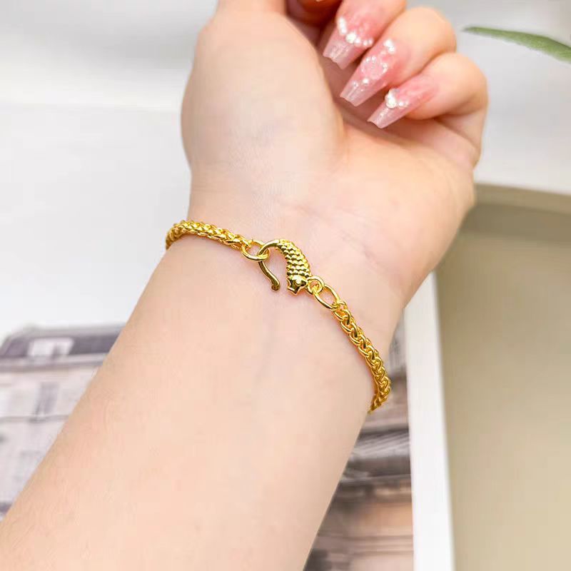 合金手链 古法环环相扣小鱼麦穗手链轻奢新中式百搭时尚手饰精美