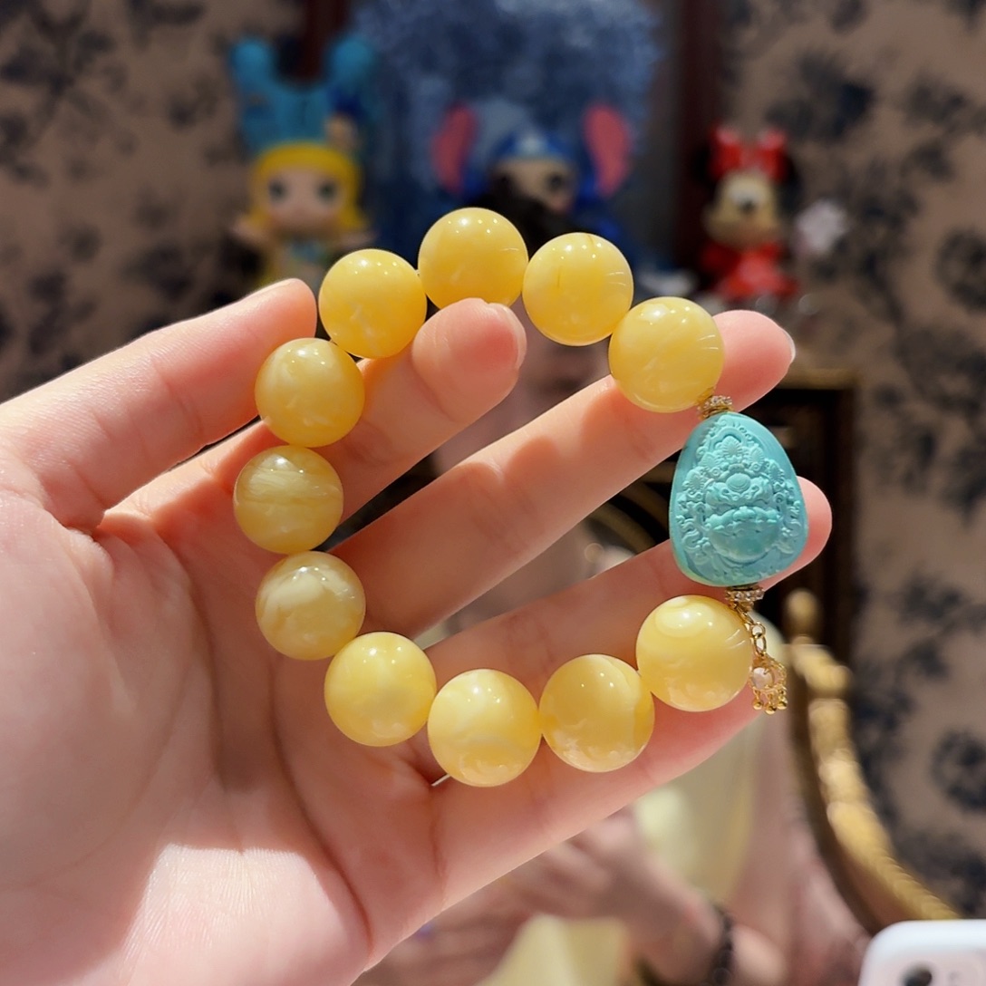 蜜蜡18K金镶嵌手串手串