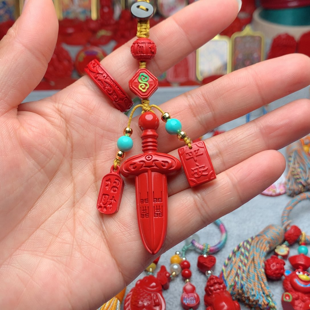 天然辰砂工艺品朱砂钥匙扣