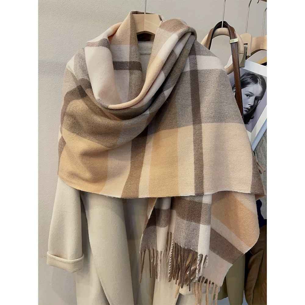 内蒙古厂家直邮 100 纯羊毛女士加厚百搭格子时尚保暖75cm️2米