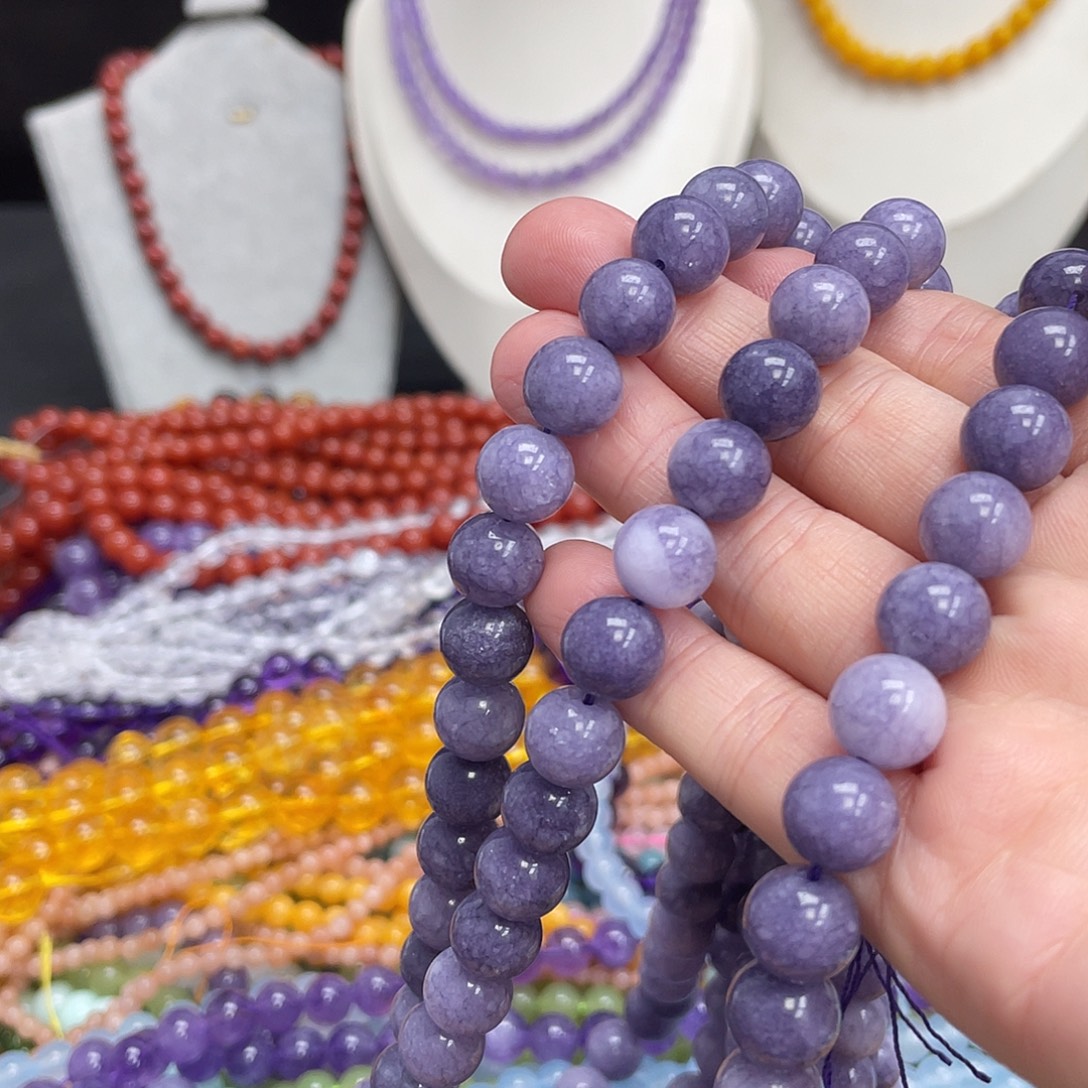 玛瑙/玉髓未镶嵌半成品紫色海蓝宝玉髓10m