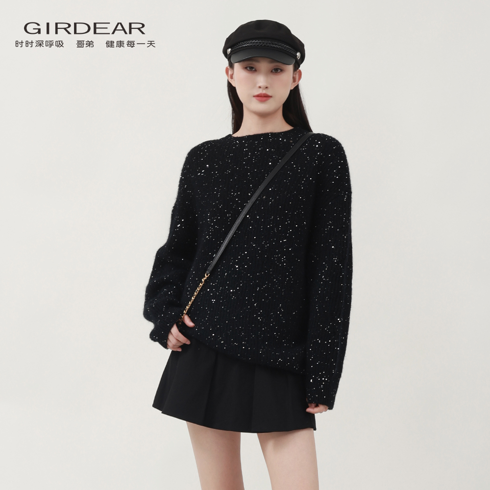 哥弟 新款热力感时尚圆领套头宽松气质星空百搭慵懒毛衣女1399668
