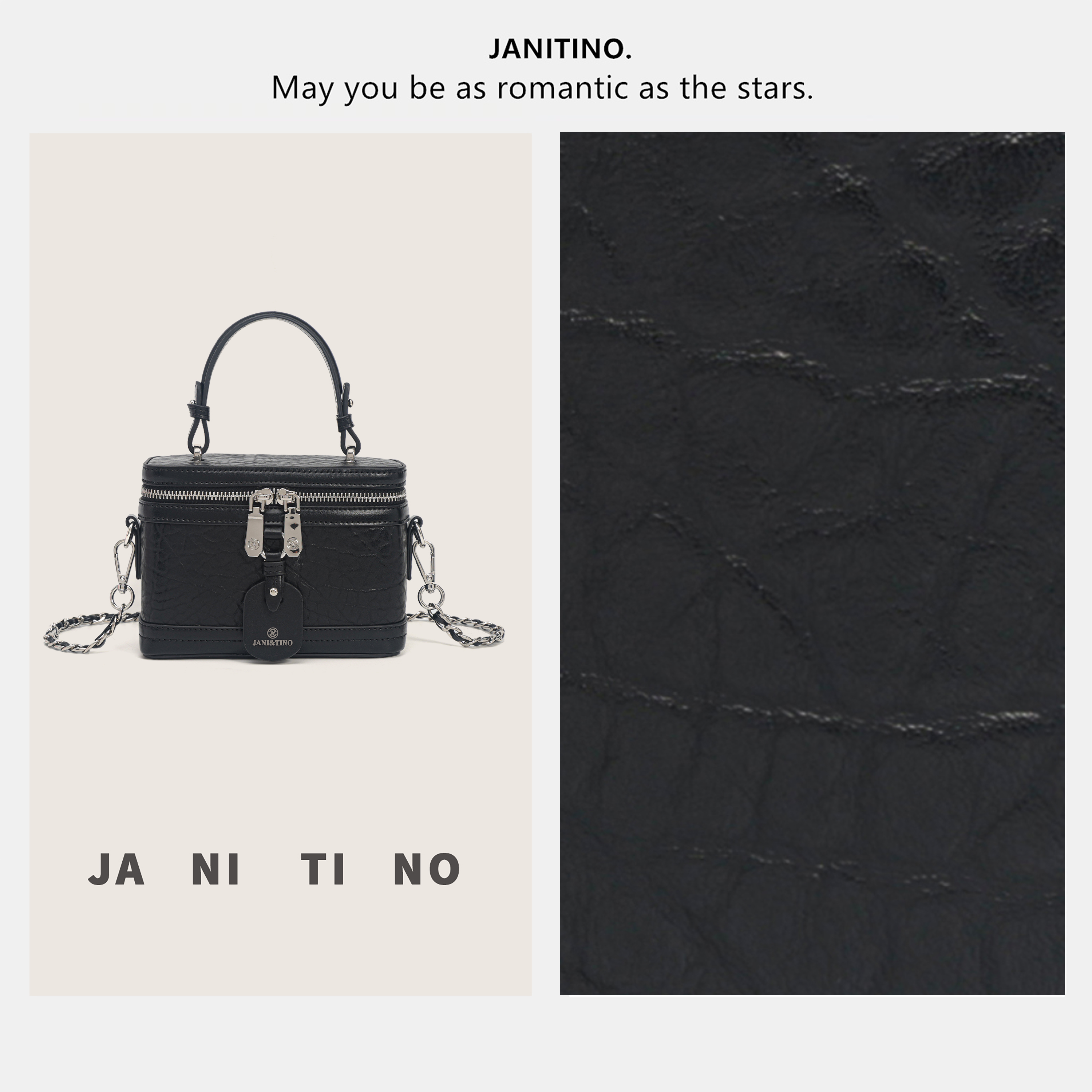 JANITINO/佳妮蒂诺姗姗家新款单肩包时尚百搭手提包801黑银