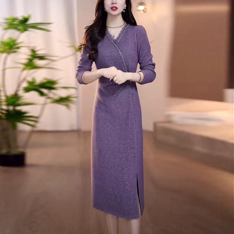 2025秋冬新款厚款气质轻奢高级感女装时尚洋气打底显瘦连衣裙子