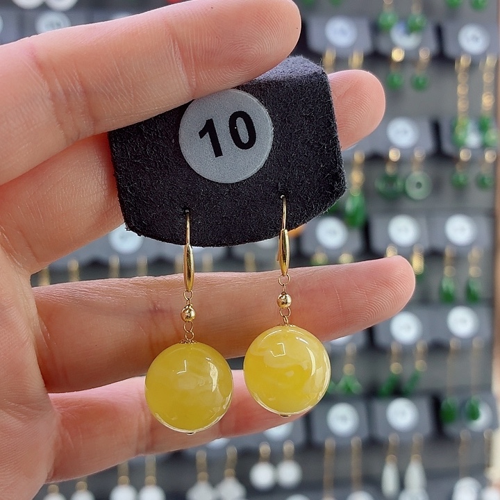 琥珀18K金镶嵌耳饰