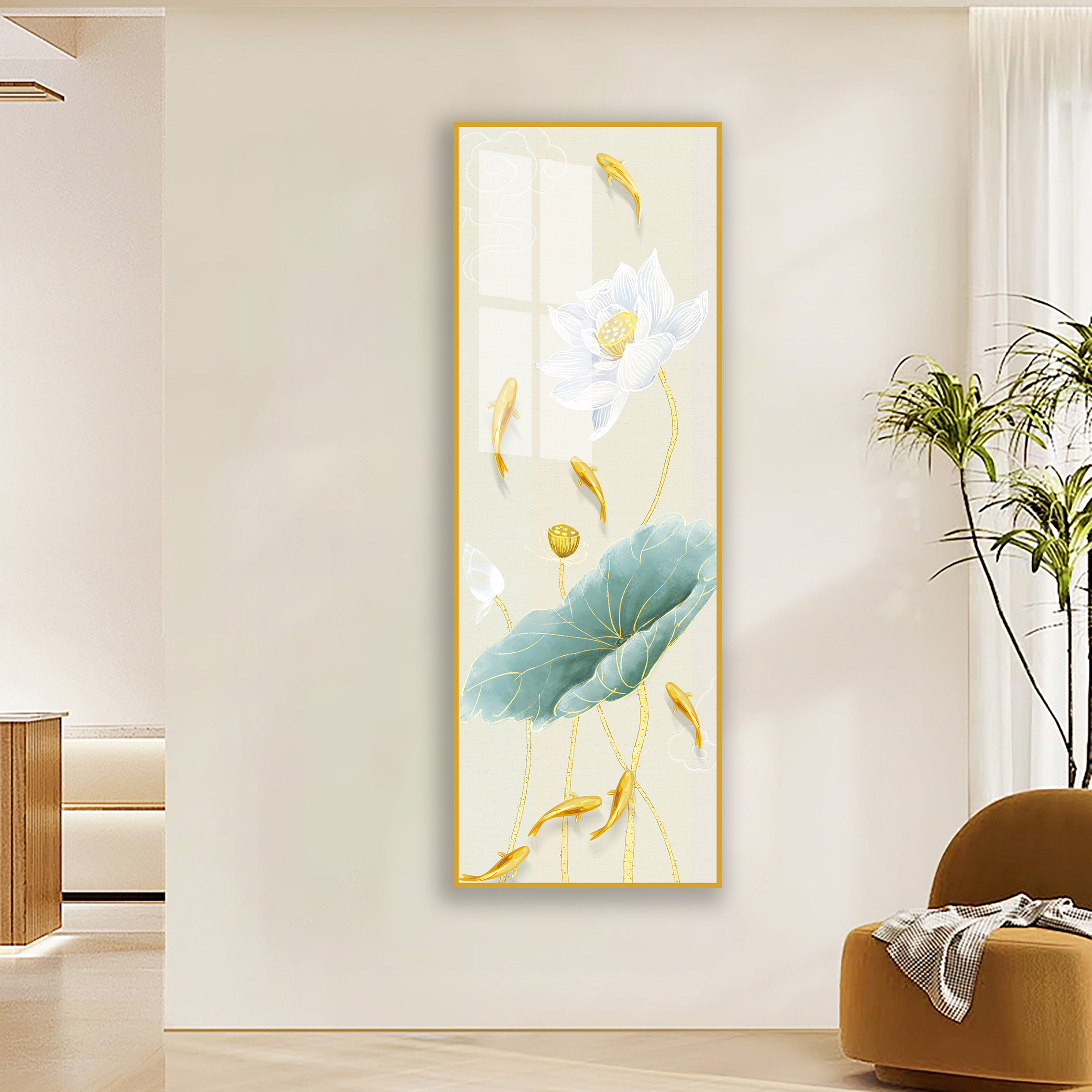JHC74素荷鎏光新中式荷花鲤鱼九鱼图入户玄关走廊挂画J178