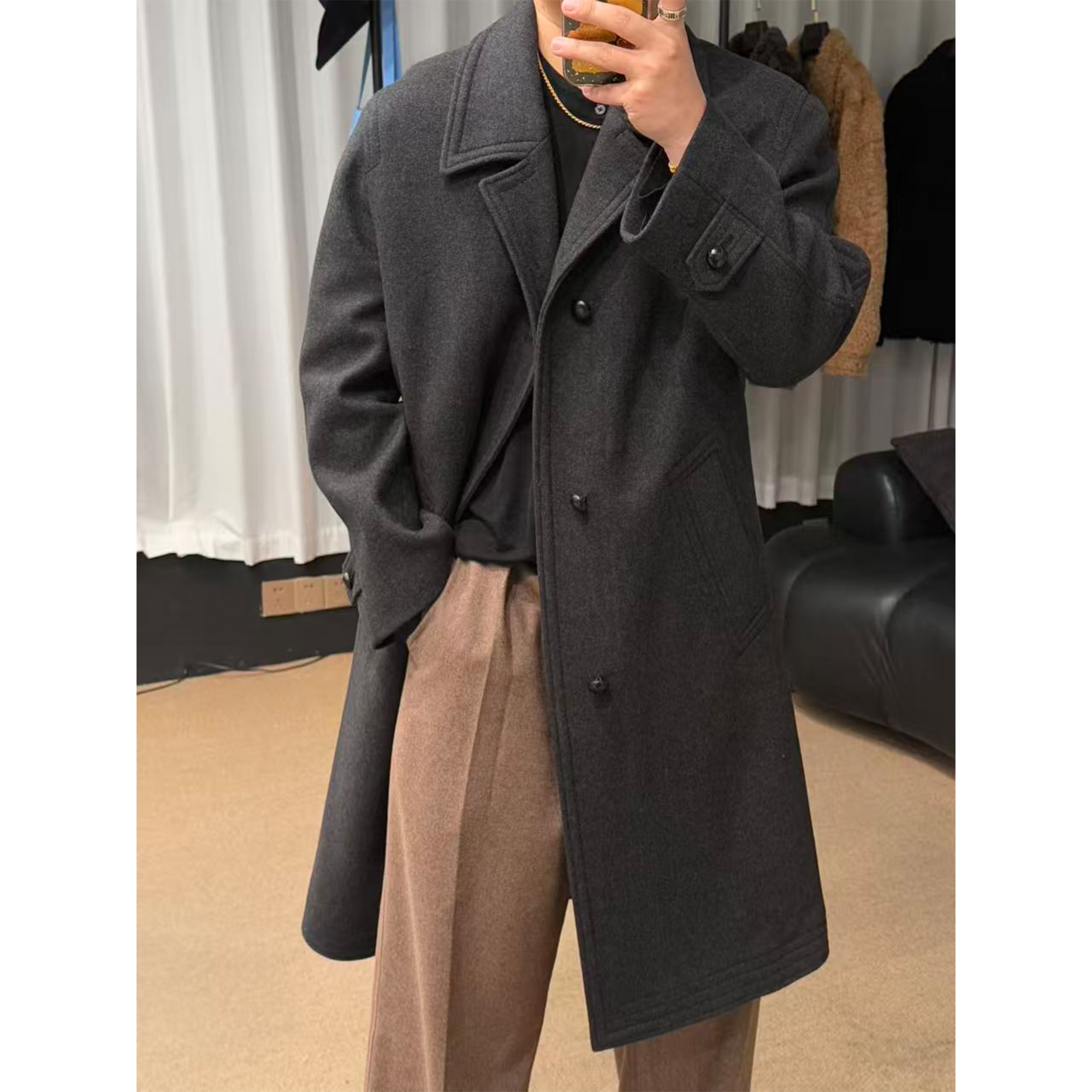 44200PRD版”意式鼎奢 英国melton 100%美利奴羊毛“单排扣 大衣