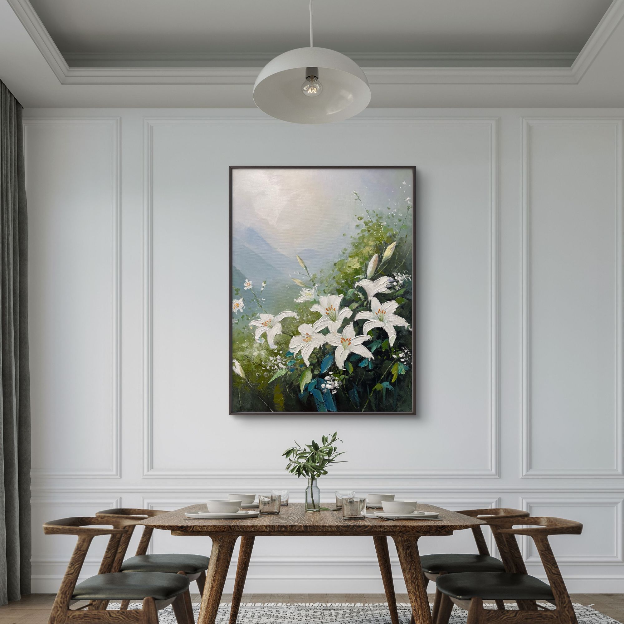简约风白色花朵入户玄关装饰画客厅背景壁画
