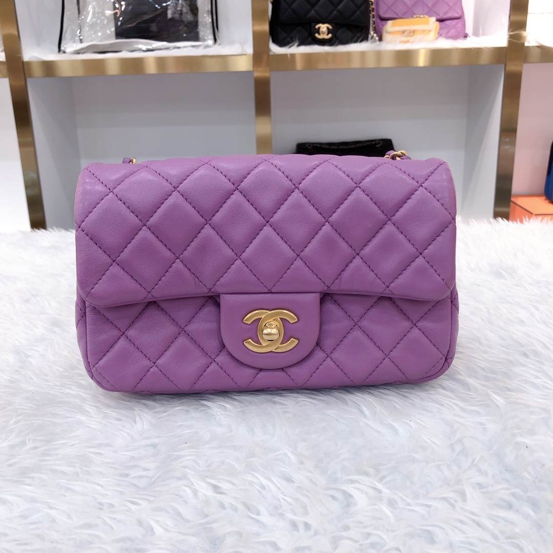 99新 Chanel/香奈儿 cf大mini紫色核桃球方胖子，芯片款