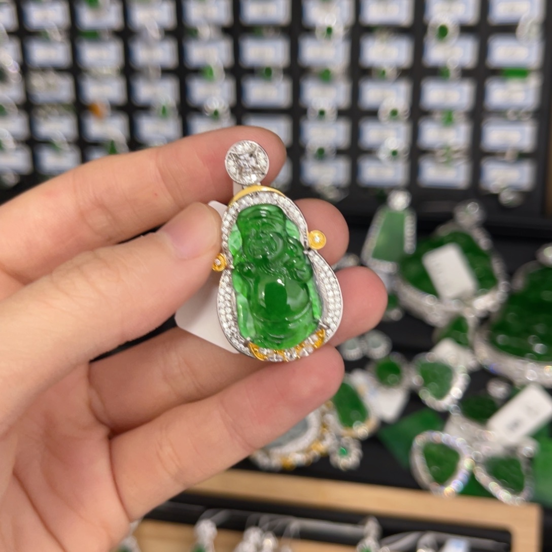 翡翠戒指银S925镶嵌翡翠吊坠