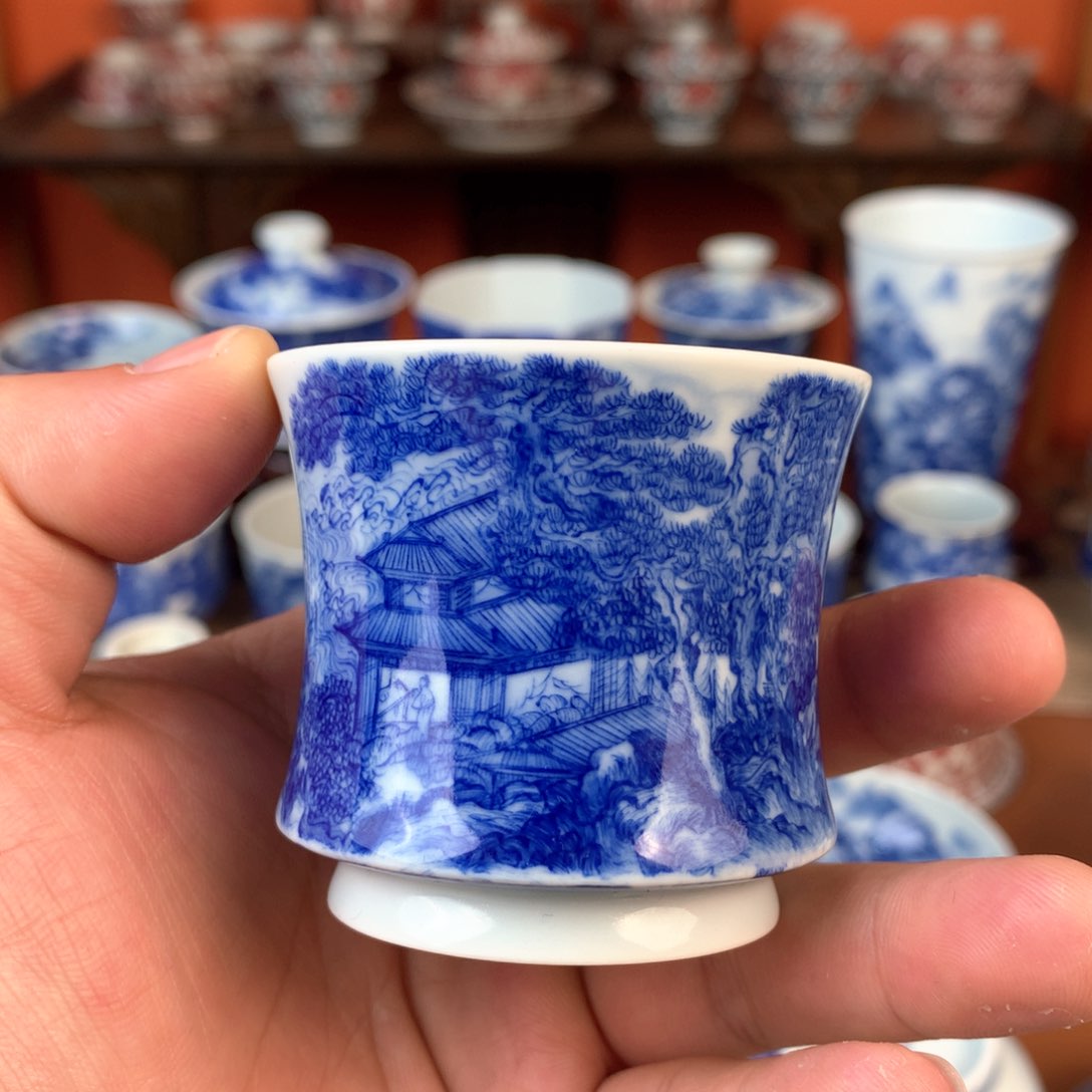 山水主人杯手工手绘