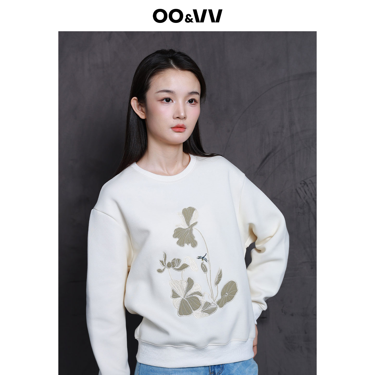 OO&VV开衫款圆领春季常规刺绣套头卫衣女装女士运动上衣