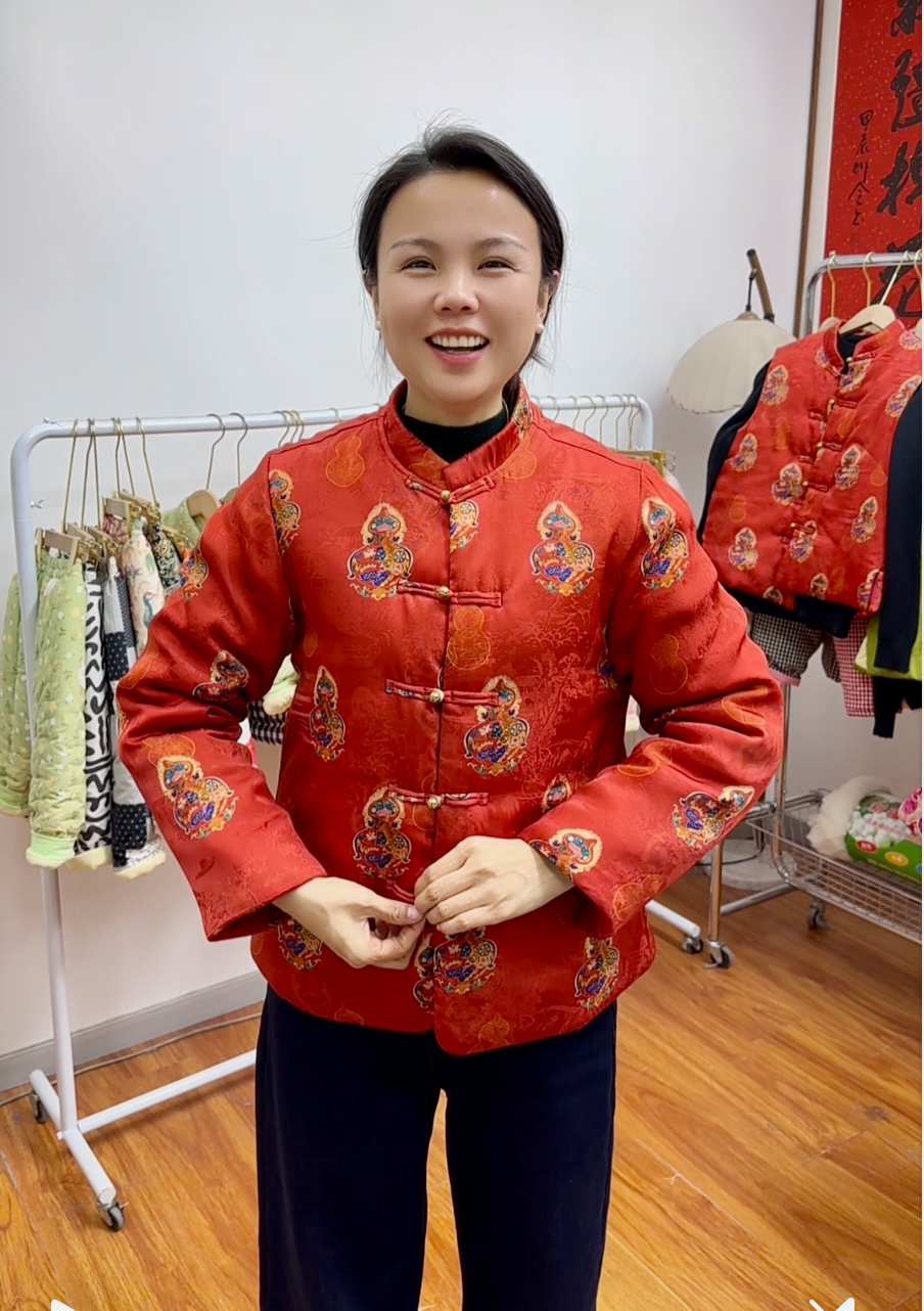 【八宝红色葫芦】香云纱棉服对襟盘扣棉花袄女士国风棉袄保暖中式