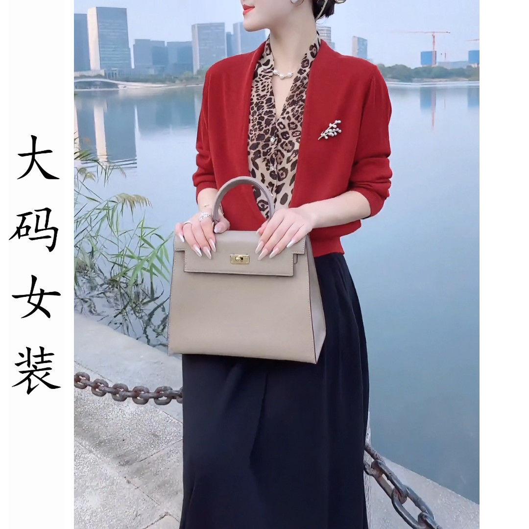 大码百搭套装安可拉红复古假两件波点长袖垂感洋气通勤半身裙