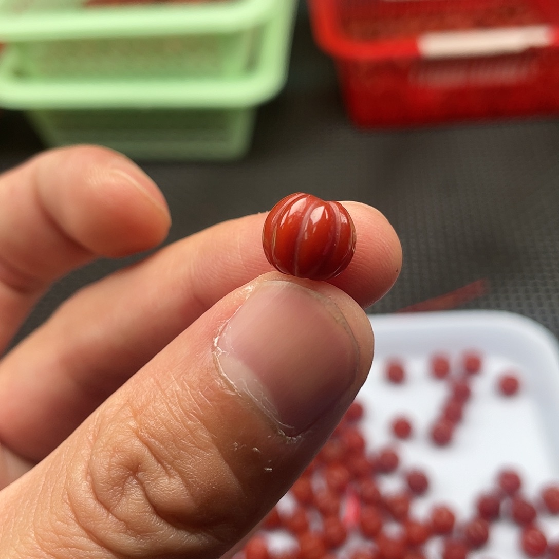 南红玛瑙11号 10*9橘红色柿子红瓜珠一颗未镶嵌