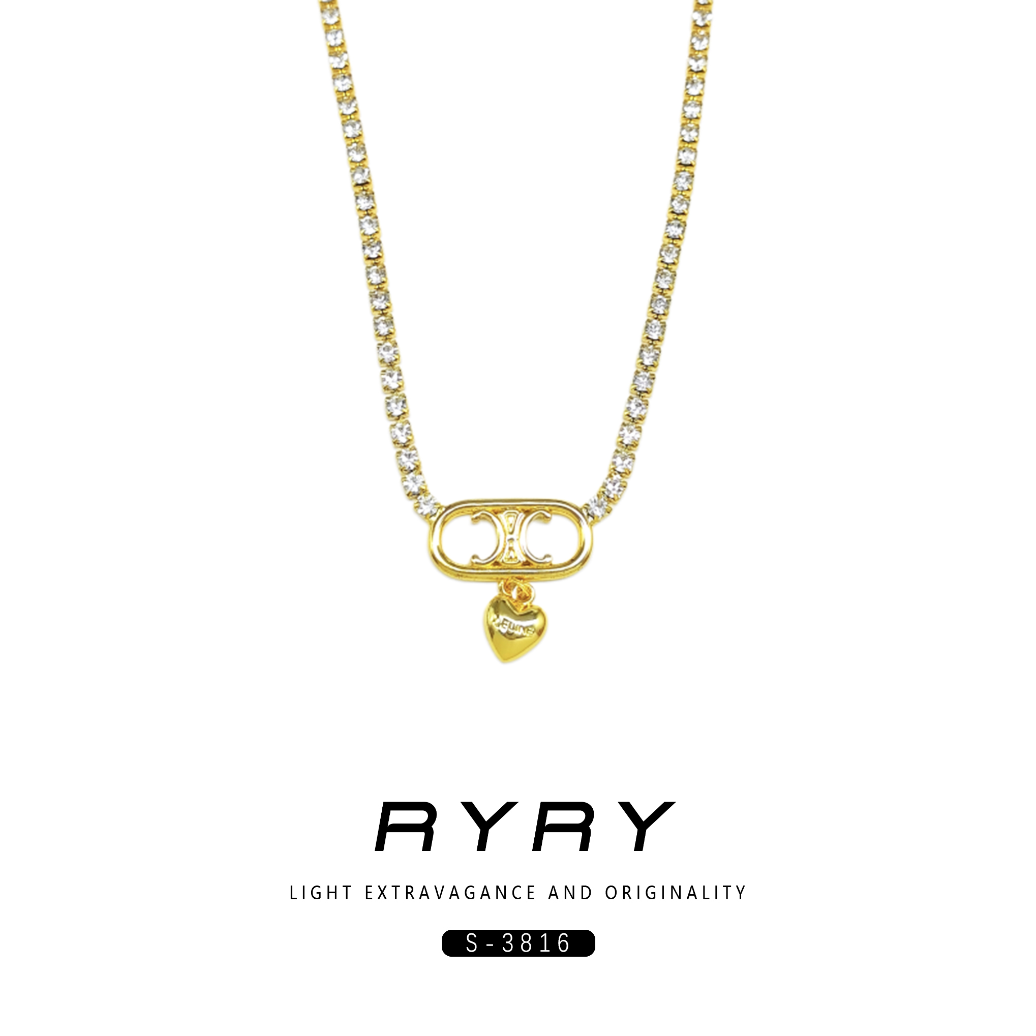 RYRY 铜合金合成锆石项链 爱心项链锁骨链 轻奢气质小众设计项链