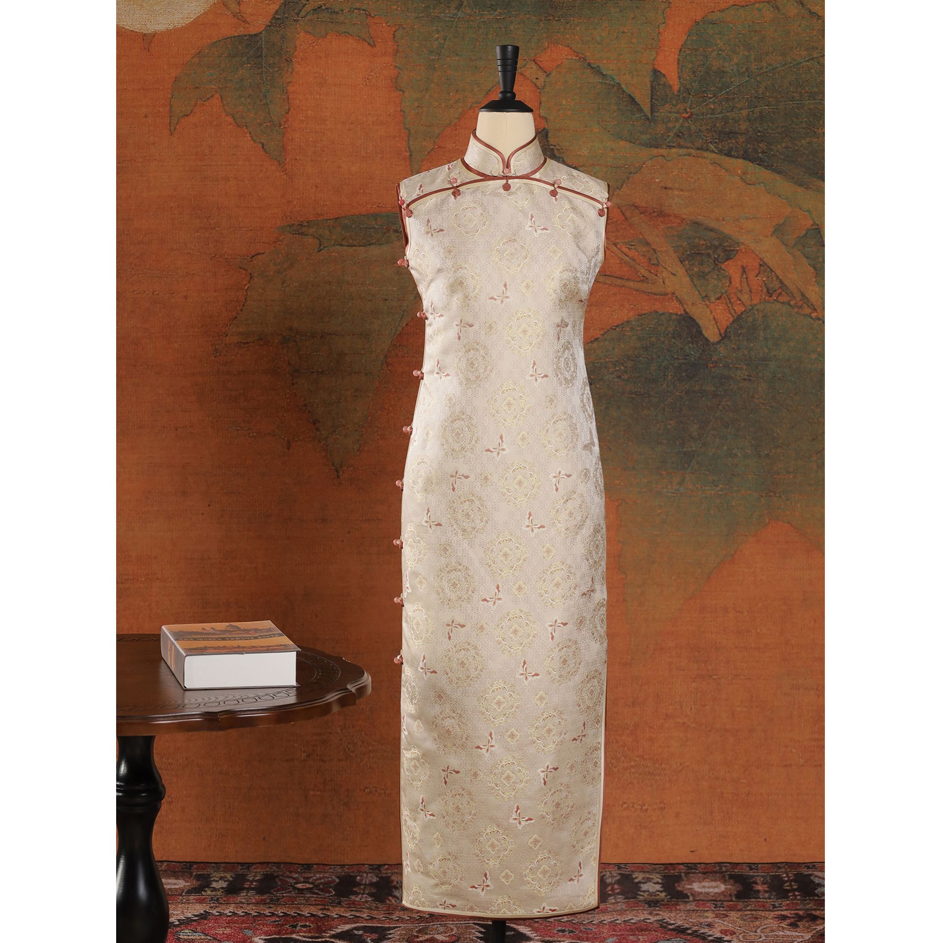 女神姑娘新品【福蝶】李德喜名家宋锦双层一字襟无袖旗袍N50546-3/5