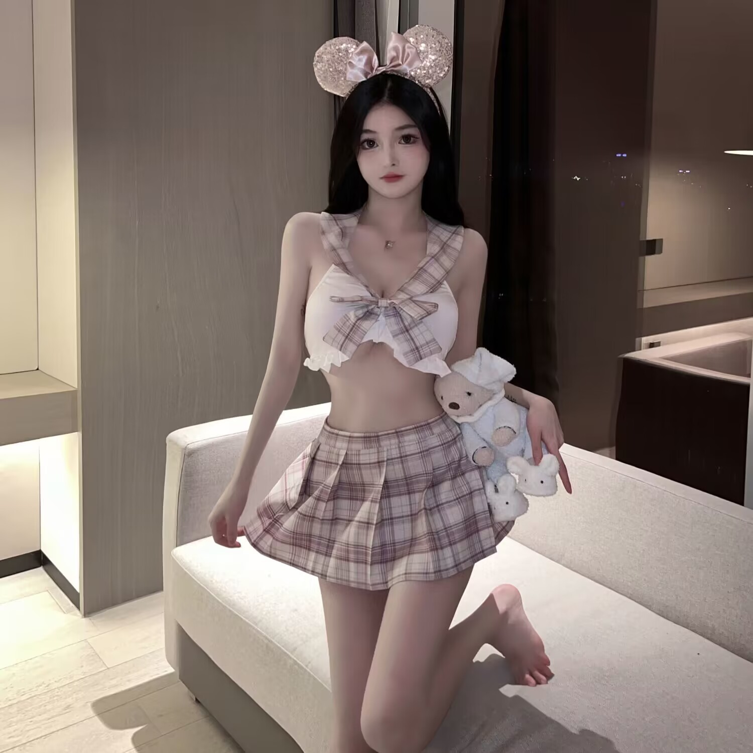 纯欲格子学生日系野猫水手服性感睡衣辣妹成人