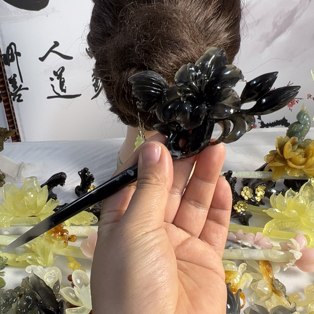 定制蛇纹石玉毛货发饰