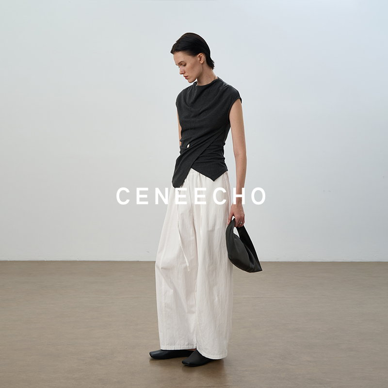 CENEECHO25年初秋显瘦修身宽松垂感廓形休闲弯刀长裤女C253U145