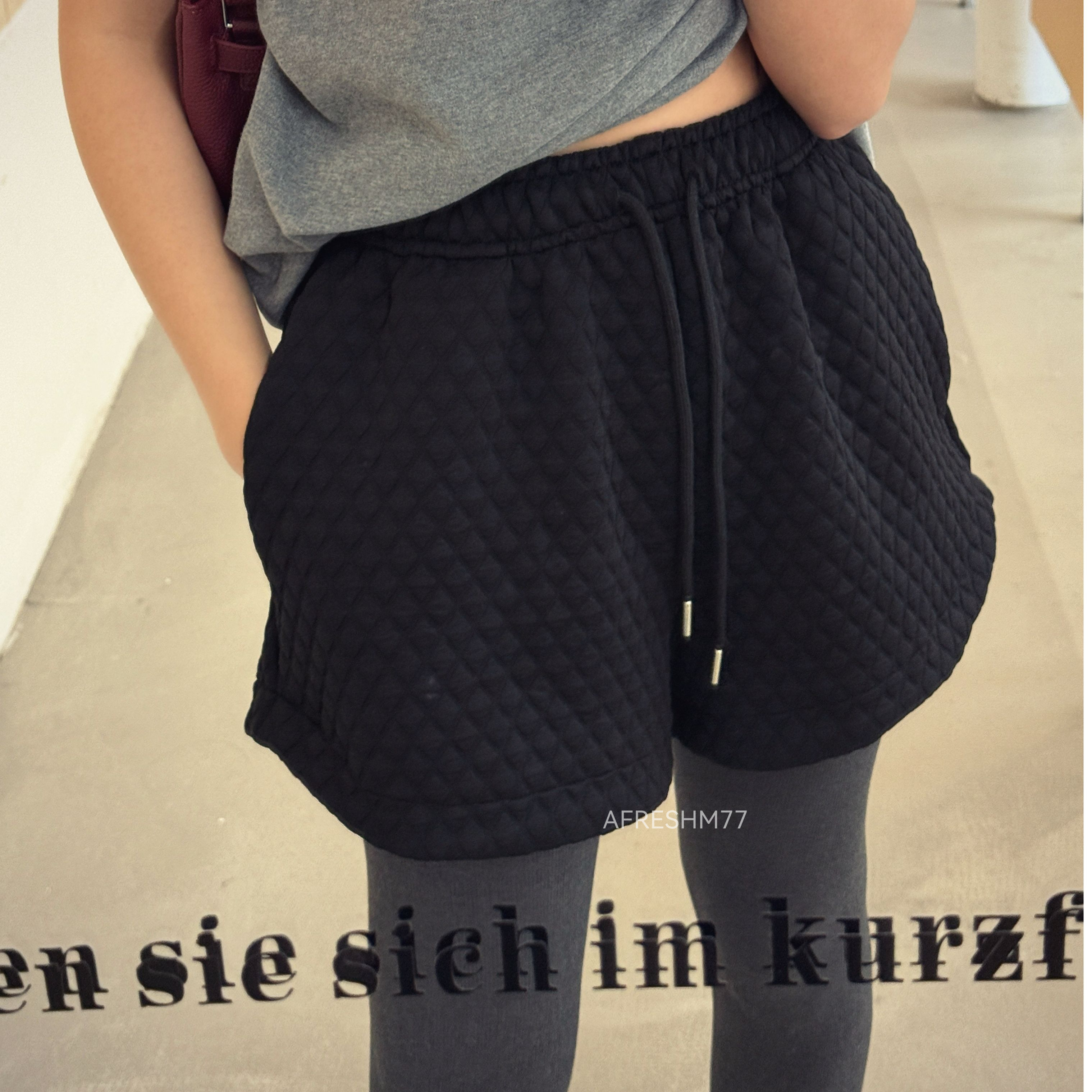 AFRESHM77【菱格时髦精】休闲短裤女秋冬松紧腰百搭裤Y0439