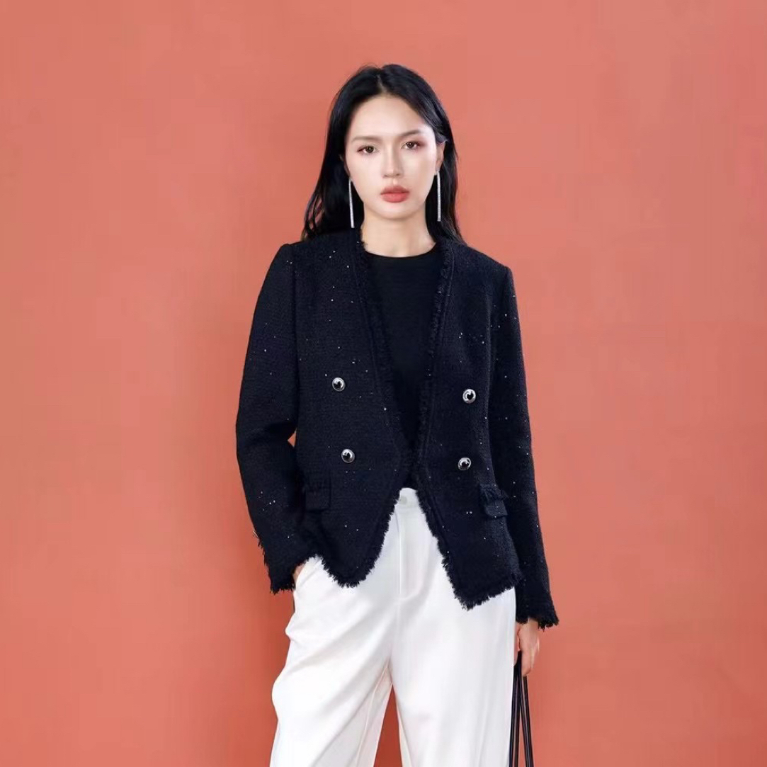 秋季短外套女厚款宽松型商务通勤长袖常规薄款V领