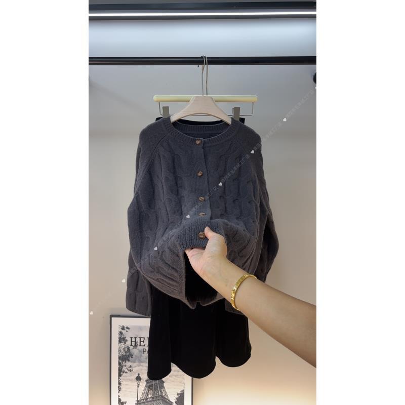 开衫】圆领真开衫时尚百搭洋气显瘦插肩袖女士羊绒羊毛衫-工厂店