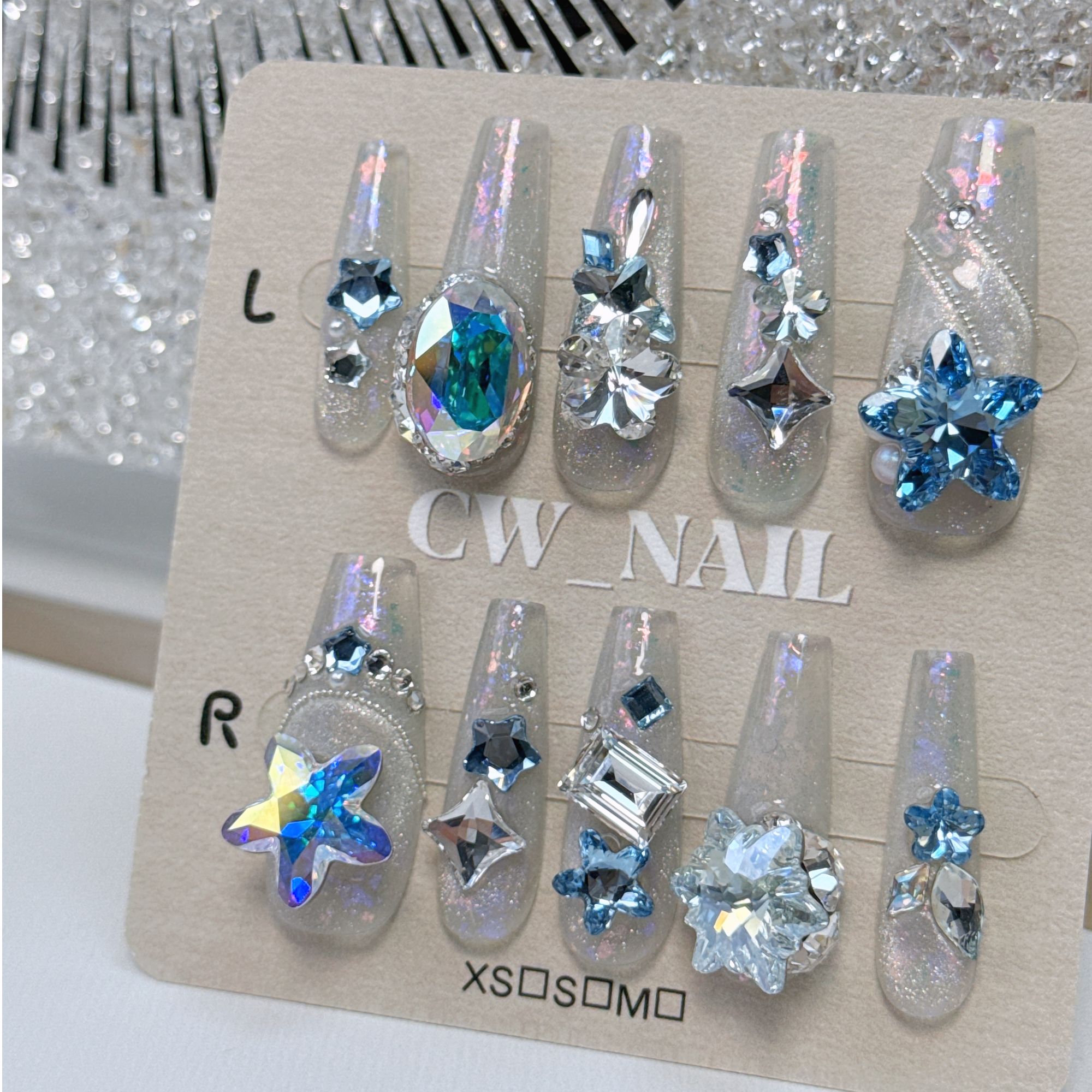 【天秤座】— CW ab海星鸽子蛋浅粉蓝月光雪花施华洛穿戴甲