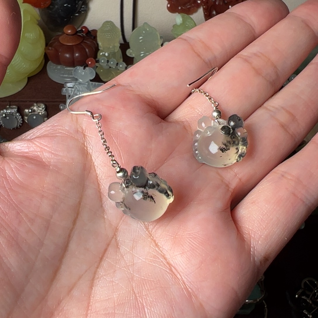 蛇纹石玉耳坠未镶嵌用****9