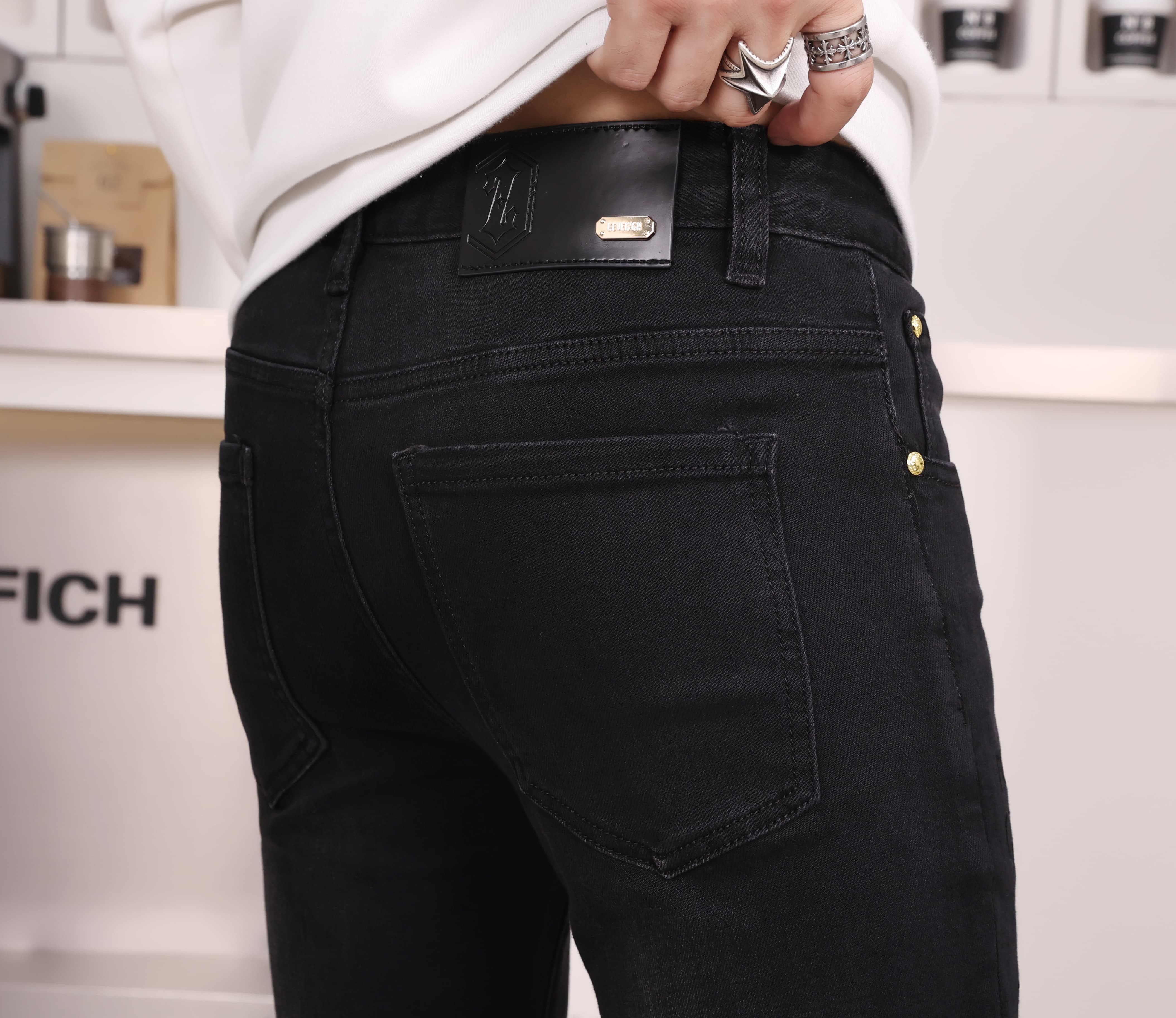 【春季新品】纯黑色色男士牛仔裤修身小直筒裤弹力牛仔裤潮流牛仔裤