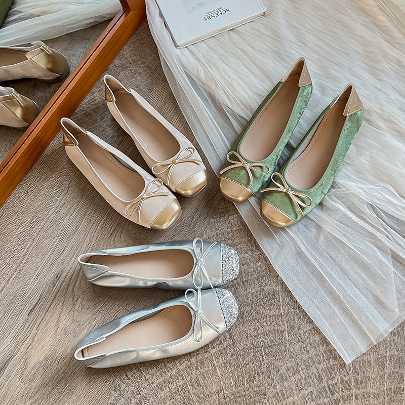 平底鞋女芭蕾单鞋春秋2025新款软底法式一脚蹬蛋卷鞋新中式女鞋子