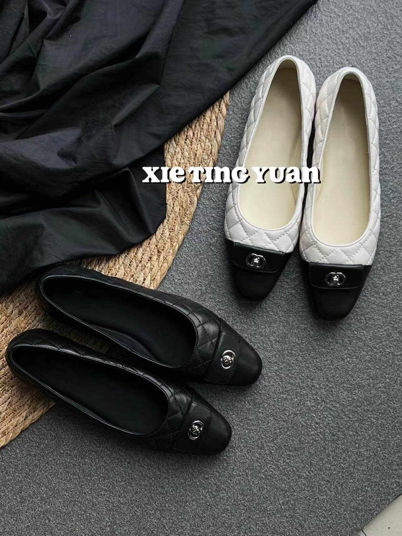 微瑕小香扣芭菱格纹复古玛丽珍平底单女鞋6688