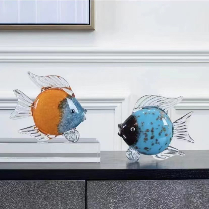 淄博纯手工琉璃亲吻鱼“龙凤呈祥“情侣鱼一对居家高档轻奢装饰摆件