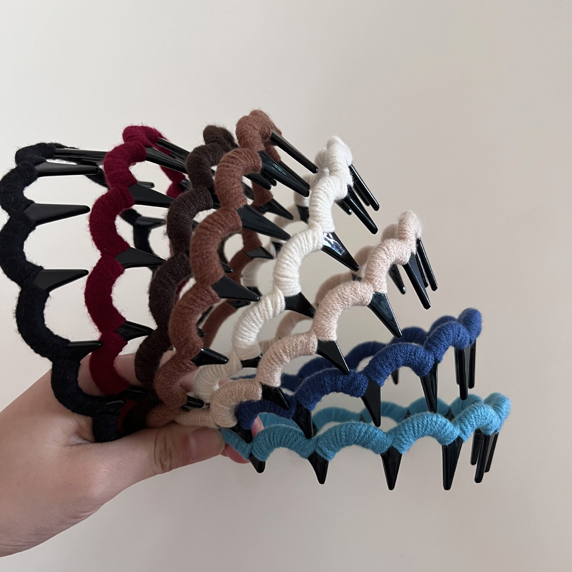 秋冬毛线缠绕带齿波浪发箍女蓬松高颅顶防滑压发箍气质百搭发卡