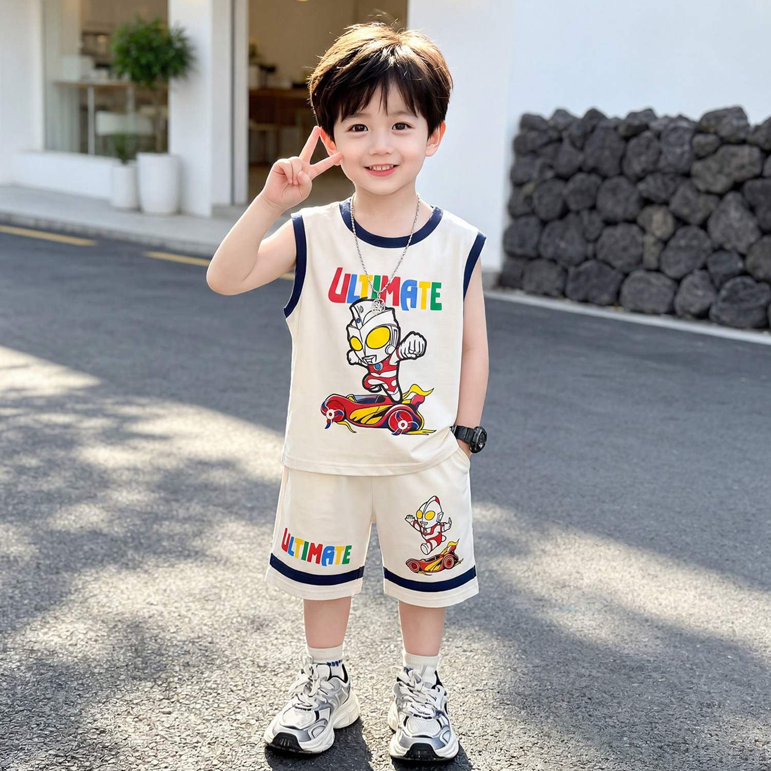 奥特曼儿童衣服男童夏装套装2026新款男宝宝无袖背心潮酷痞帅童装