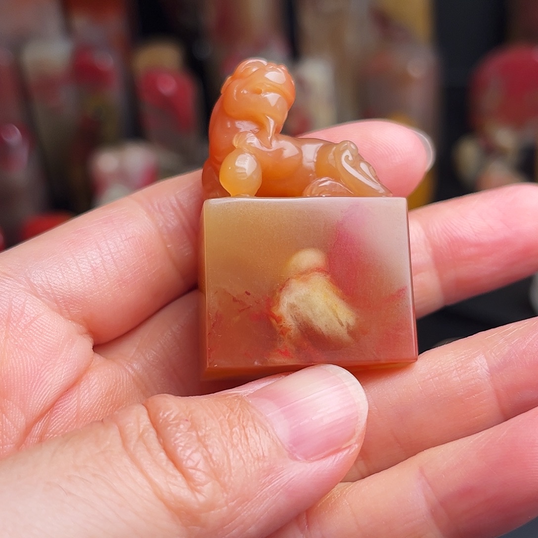 巴林石印石鸡血石扁章