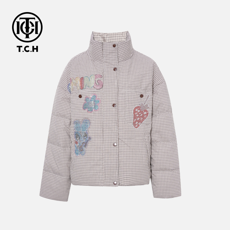 TCH【高含量绒子】冬款慵懒风时尚烫钻淑女休闲羽绒服T75D19E5003