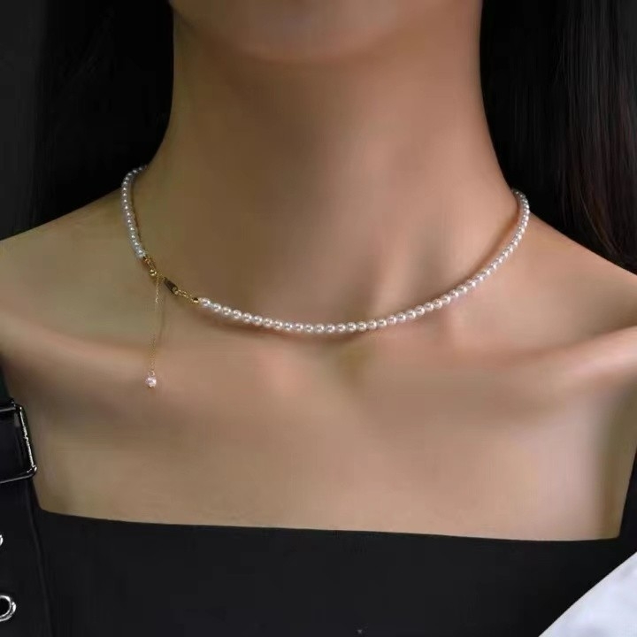 非金属仿珍珠项链 极光baby珠项链4mm小米珠轻奢精致仙女抽拉式