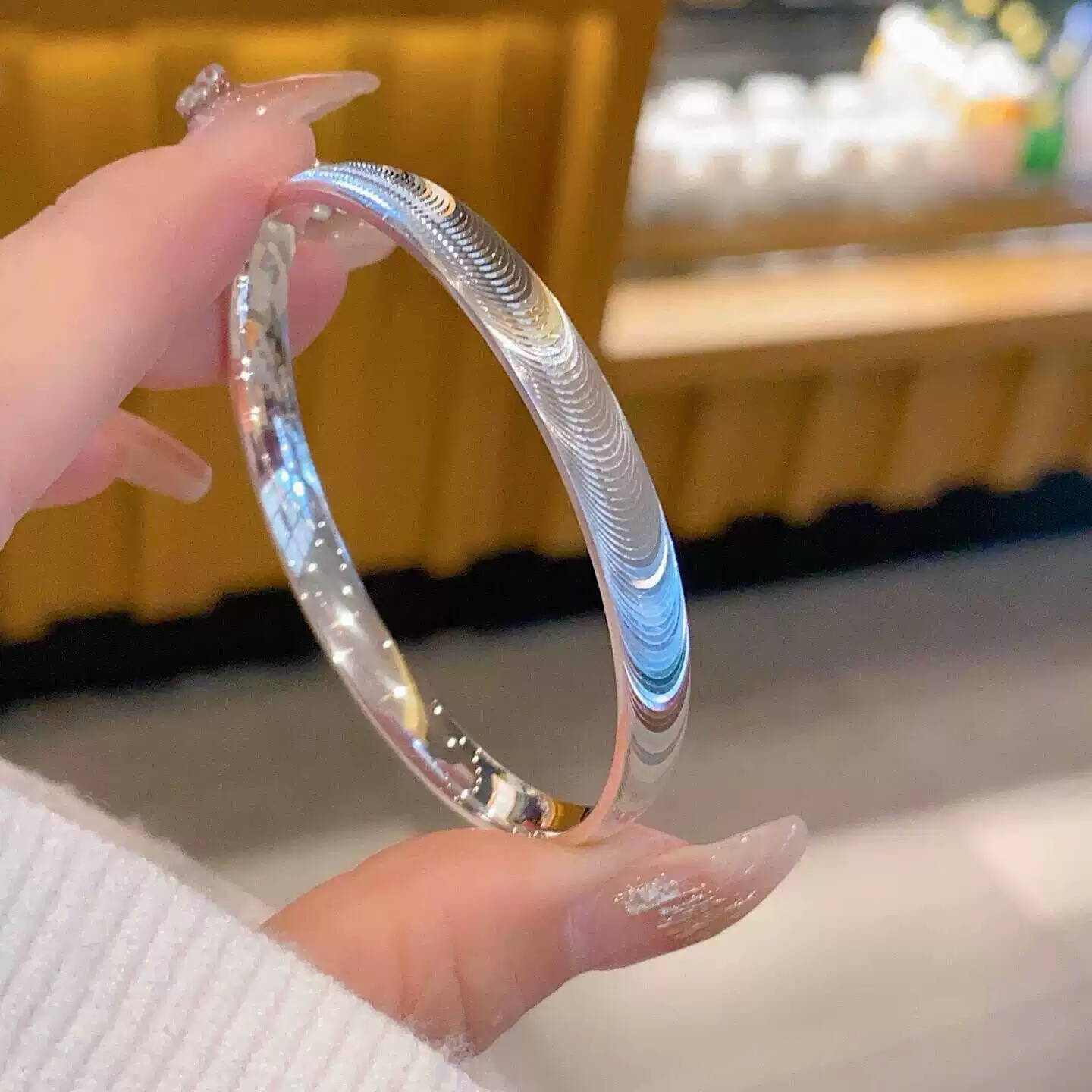 足银手镯 足银999.9猫眼拉丝纯银手环闭口实心镯子简约气质女友