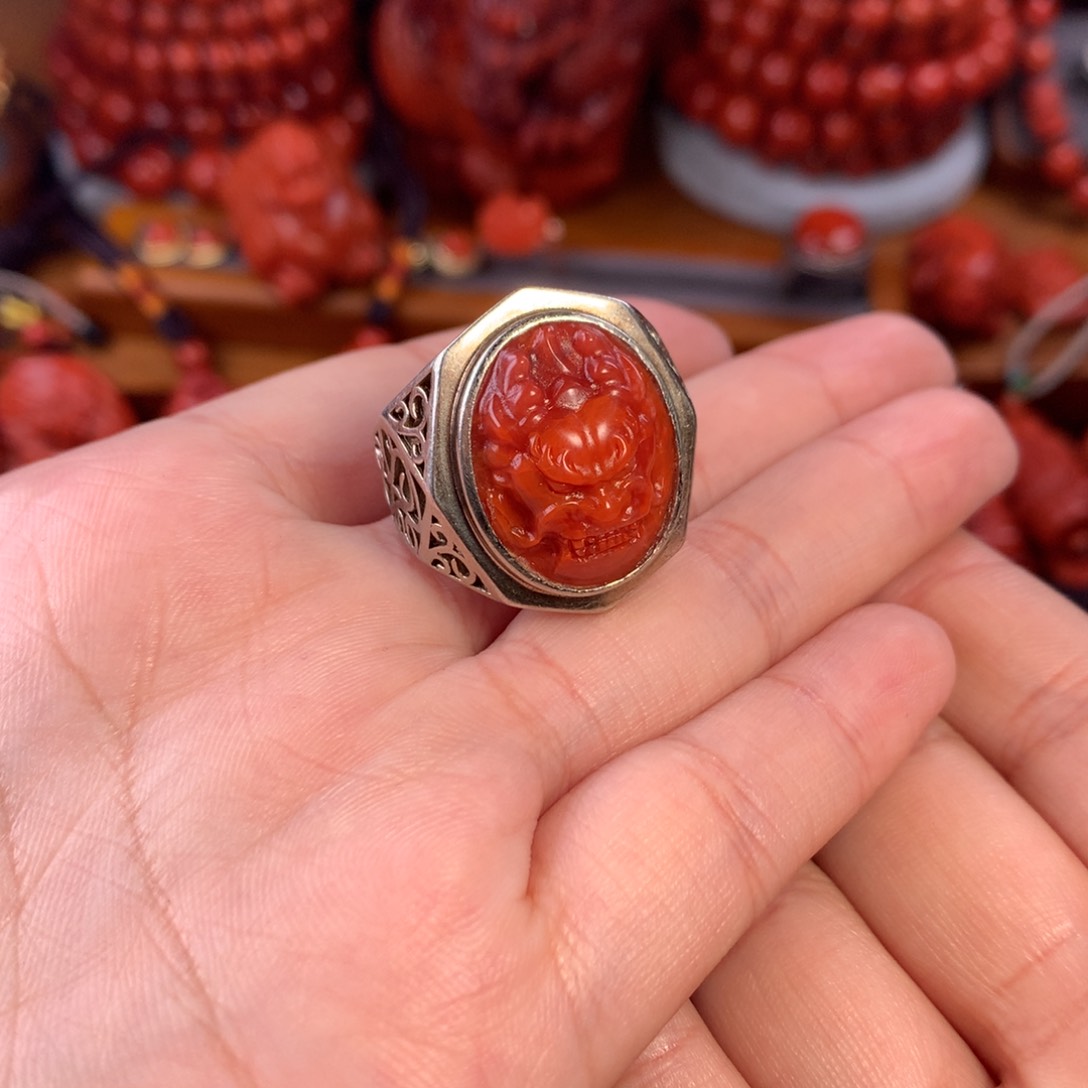 南红玛瑙天然川料瓦西龙戒银S925镶嵌夏*