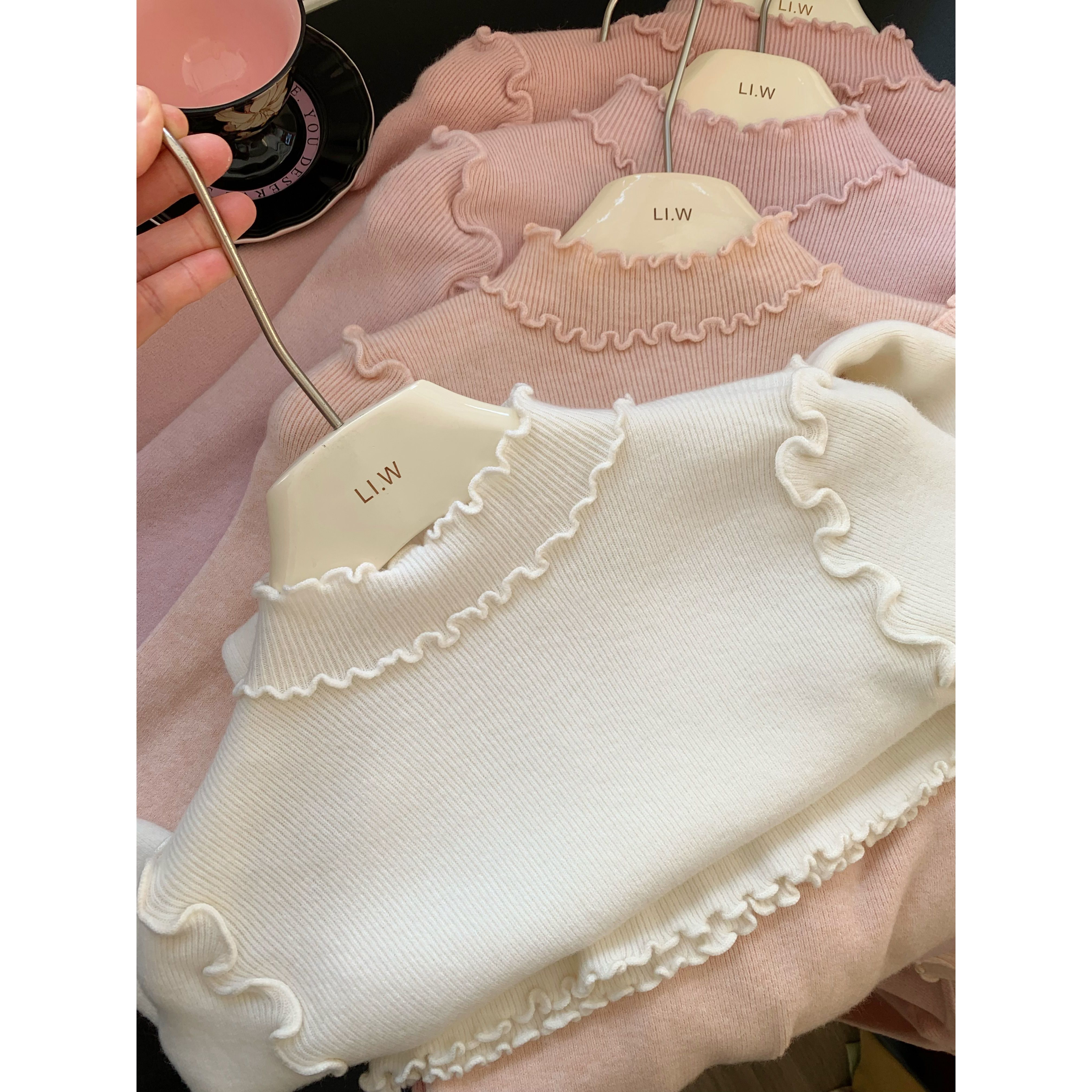 甜美花边半高领打底衫女秋冬法式百搭小个子内搭针织毛衣上衣新款